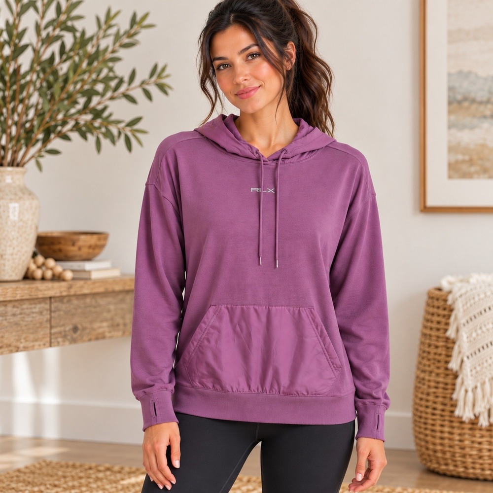 RLX Ralph Lauren Womens Purple Thumbhole Pullover Hoodie Size S Activewear